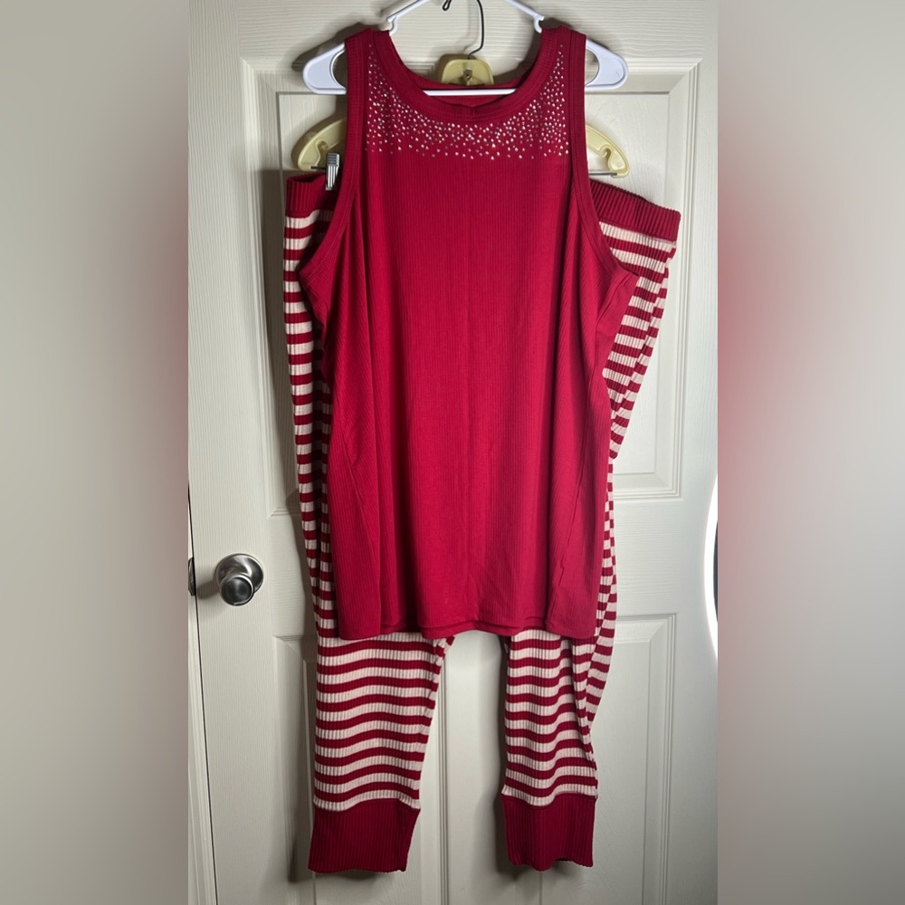 NWOT Torrid PJ Set with Super Soft Ribbed Top in Red & Striped Leggings